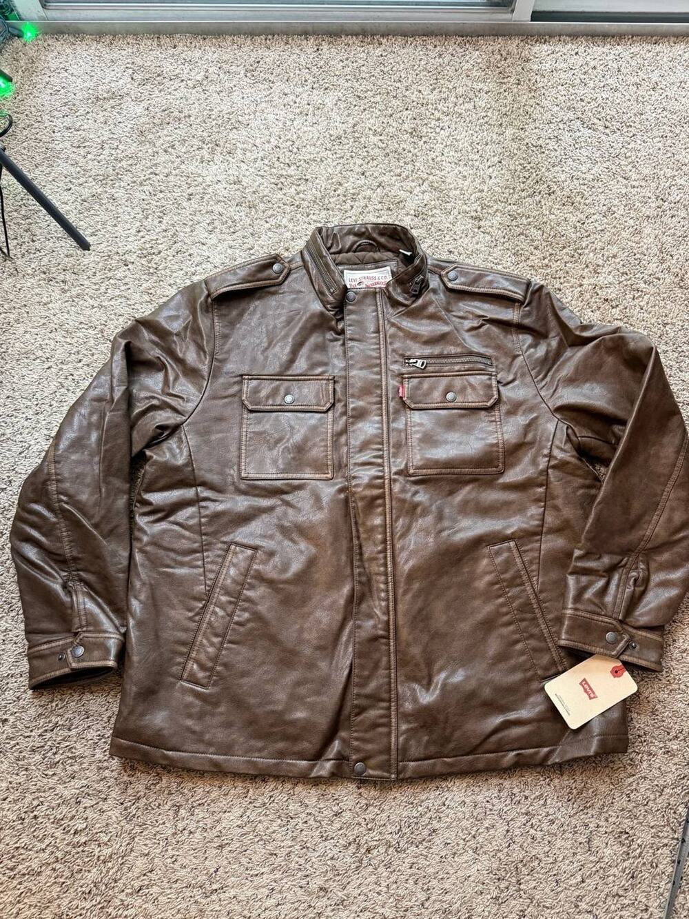New Levi's Strauss & Co. Jacket Brown XXL Size Zip Snap Lined Faux Leather